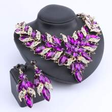 女士婚礼新娘伴娘水晶项链耳环派对舞会服装首饰套装