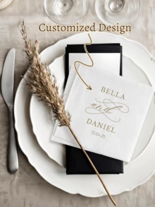Custom Napkins With Text | Personalized Wedding Cocktail Napkins 10/50/100 Sheets - Multicolor - View 2