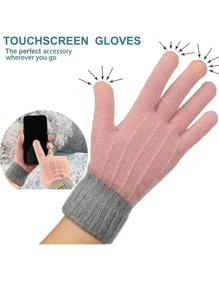 女士冬季手套 保暖手套 弹性针织触屏手套 适合寒冷天气