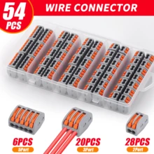 20 件/54 件杠杆线连接器，DIY 快速线连接器 (28-12 AWG)，迷你快速线连接器，2/3/5 端口推入式电气连接端子，插入式连接端子块，适用于 0.4-4.0mm 线径，无需胶带捆绑，快速连接 - 彩色 - 查看 2