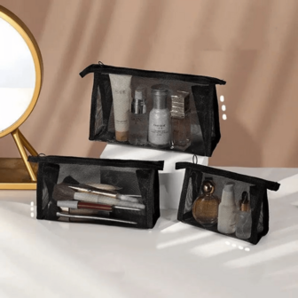 حقيبة مثلثة خفيفة الوزن من الشبك - حقيبة تخزين أحمر الشفاه ، حقيبة تخزين منتجات العناية بالبشرة ، حقيبة مكياج محمولة باليد - مناسبة للمستحضرات التجميلية والاكسسوارات - قابلة للغسل باليد - محفظة نقود متعددة الوظائف وحقيبة تخزين