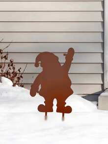 Zardzewiałe metalowe paliki ogrodowe w kształcie Świętego Mikołaja, Bałwana, Dzwonka i Skarpety – rustykalne dekoracje świąteczne na zewnątrz, do montażu na podłodze, w modnym stylu, nie wymagają prądu ani baterii