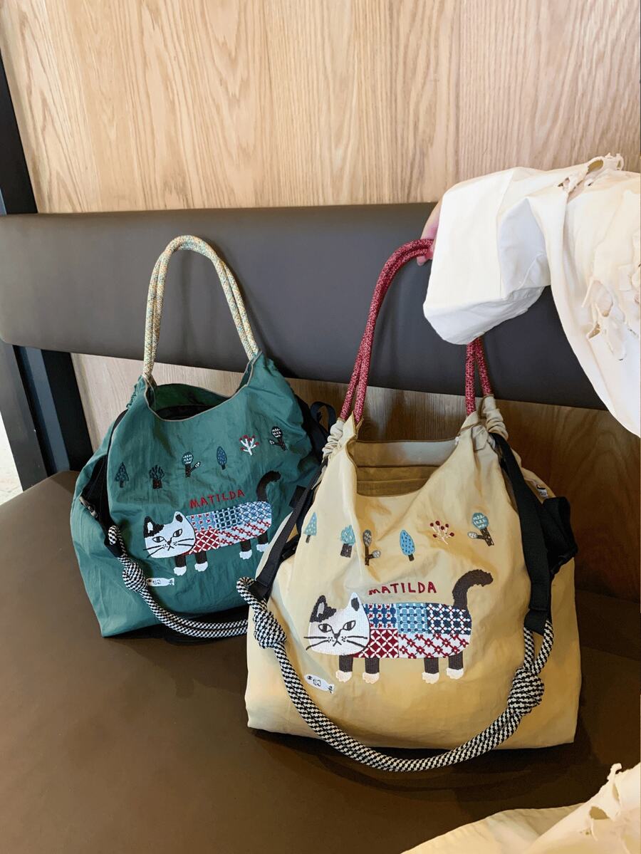 New Women's Tote Bag With Embroidered Animal Pattern, Large Capacity, Lightweight, Foldable Shopping Bag, Suitable For Commuting, Casual, Holidays, Parties, Surprise Gift, Large Capacity Tote Bag, Commuter Bag, Women's Handbag