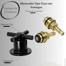 Juego de manerales para regadera tipo cruceta con chapetón negro mate doble comando de zinc resistente moderno fácil de instalar ideal para baño estilo elegante