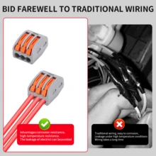 20 件/54 件杠杆线连接器，DIY 快速线连接器 (28-12 AWG)，迷你快速线连接器，2/3/5 端口推入式电气连接端子，插入式连接端子块，适用于 0.4-4.0mm 线径，无需胶带捆绑，快速连接 - 彩色 - 查看 9