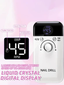 45,000 Rpm Electric Nail Polisher With LCD Screen, Low Noise Rechargeable Nail Polisher-Digital Speed Control, USB Power Supply, Compatible With LED Lights-Suitable For Home And Salon Use. - Multicolor - View 6