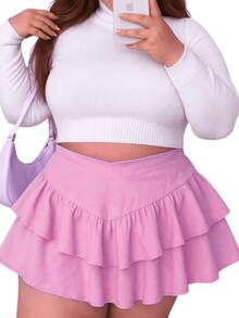 Shorts Women's Short Skirt With Layered Ruffles Round Skirt Fashion Style For Parties, Clubbing And Everyday Life - 淺粉色 - 查看 2