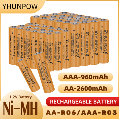 YHUNPOW AA2600mAh, AAA960mAh, 1.2V Ni-MH Rechargeable Battery, Compatible With Various Devices