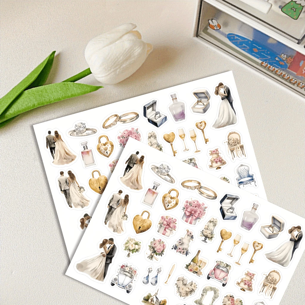Bộ 2 miếng dán/76 miếng dán chủ đề đám cưới màu nước, miếng dán bao bì, miếng dán quà tặng ngày lễ, miếng dán kế hoạch, thích hợp cho đài tưởng niệm đám cưới, lập kế hoạch đám cưới, lập kế hoạch ngày lễ tình nhân - Màu nước B - Xem 1