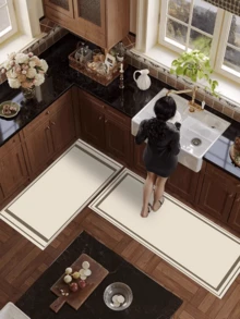 1pc Modern Minimalist Solid Color Diatomite Decorative Carpet, Suitable For Kitchen, Living Room, Bathroom, Easy To Clean, Durable, New Arrival, Hot Selling, Machine Washable, Versatile, Minimalist, Doormat, Hallway Carpet, Kitchen Carpet, Bathroom Carpet - 米色 - 查看 9
