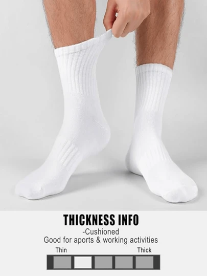6 双女式白色四分之一踝袜 - 薄款运动跑步中筒袜，中号