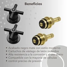Juego de manerales para regadera tipo cruceta con chapetón negro mate doble comando de zinc resistente moderno fácil de instalar ideal para baño estilo elegante