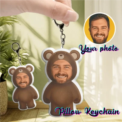 맞춤형 사진 키체인, 귀여운 양면 인쇄 베개 키체인, 창의적인 DIY 미니 가방 펜던트, 가족 및 친구를위한 필수 선물, 크리스마스 선물