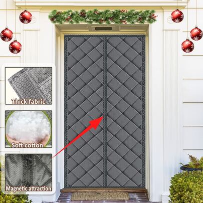 AIYYIPA 1 Stück magnetischer isolierter Thermotür-Vorhang für den Winter - windundurchlässig und kältebeständig, dickes Stoff-Raumteiler mit Diamantmuster, Winterdekoration für Zuhause, Türvorhänge für Wohnzimmer, ohne Bohren zu installieren