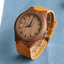 男士和女士木质腕表 皮质表带时钟 石英木质手表 个性化男士礼物