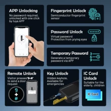 قفل الباب الذكي Wifi Tuya ، قفل الباب بالبصمة قفل دخول بدون مفتاح ، قفل ذكي للباب الأمامي بالبصمة الحيوية ، تطبيق مجاني ، مشاركة المفتاح الإلكتروني وبطاقة IC (فضي) - الأسود - مشاهدة 3
