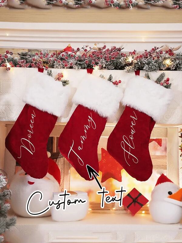 1pc Customized Name Red Plush Christmas Stocking, Personalized Christmas Stocking, Christmas Gift 2025, Family Sock Decoration Gift - Holiday Decoration Gift, Gift For Family, Christmas Gift, Perfect Christmas Gift - Elegant Calligraphy Font - Christmas Gift, Holiday Decoration, Cozy Home, Premium Craftsmanship,Multi-Functional, ,Ornamental,Reusable,Exquisite,Stylish,High-Quality,Colorful,Modern,Custom,Personalized,Unique,Ideal Gifts For Him,Ideal Gifts For Her,Boyfriend,Dad,Girlfriend,Mom,Family,Friends,Tea Room,Home,Garden,Office,For Anniversaries,For Valentine's Day,For Mother's Day,For Birthdays,For Father's Day,For Graduation,For Weddings,For Housewarming, Autumn Home Refresh, Xmas Decoration,Home Harmony
