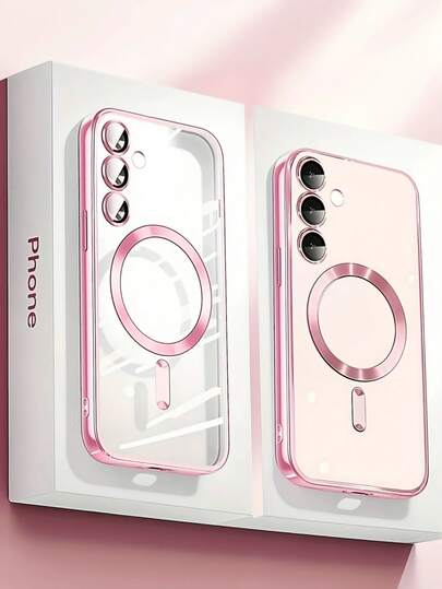 غطاء شفاف مغناطيسي مقاوم للصدمات رقيق وناعم من مادة TPU مطلي فاخر مع واقي عدسة الكاميرا المدمج، متوافق مع سلسلة هواتف آيفون وسلسلة هواتف جالاكسي A06 و A16 و A26 و A36 و A56 و S25 Ultra و S24 Ultra