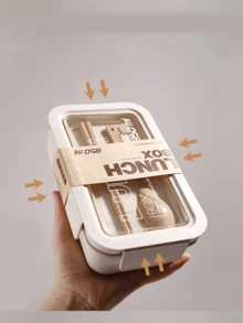 1 件套成人便当盒，带 2 个隔层，日式午餐盒套装（含勺子和筷子），小麦秸秆餐盒，微波炉安全午餐盒产品，开学季 - 彩色 - 查看 6