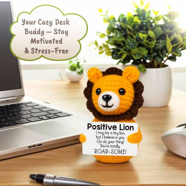 1pc Handmade Crochet Desktop Decor Ornament, Cute Lion Figurine, Best Friend, Sister, Mom, Grandma, Girlfriend, Boyfriend, Birthday, Christmas, Halloween Gift, Keychain, Plush Doll, Party Decoration