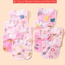 1/2/3pcs Pink Random Pattern Baby Cartoon Rabbit And Dinosaur Pattern Bibs, Suitable For All Seasons, Fashionable Pure Pink Baby Bibs, Suitable For Daily Dining, Baby Waterproof U-Shaped Snap Bibs, With Floral Crystal Velvet Fabric, Feeding Bibs - Pink-random Pattern - View 13