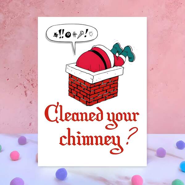 1 Pc Funny Christmas Card - "Cleaning The Chimney?" Santa In The Chimney - Suitable For Christmas, Weddings, Thanksgiving, Office Parties - Funny Christmas Gift For Adults And Families, Holiday Greetings, High-Quality Printing, Family Holiday Gift Home Decor Christmas Decorations Room Decor
