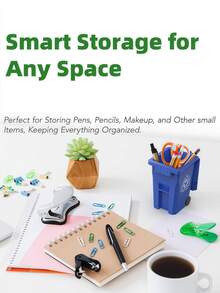 2 piezas Mini papelera soporte para bolígrafos, adecuado para escritorio de oficina y pequeño contenedor de reciclaje, soporte para lápices, rojo y amarillo - Almacenamiento para lápices y bolígrafos | Organiza los suministros de oficina en el escritorio | Ideal para tareas de estudiantes, decoración del hogar, fiesta y almacenamiento navideño