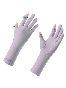 1 par de guantes cortos de mujer para protección solar, guantes transpirables antideslizantes para conducir, ciclismo y actividades al aire libre con cubierta desmontable, para verano - Blanco - Ver 11