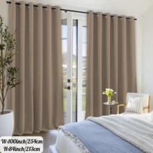 4 Panels Blackout Fashion Grommet Top Solid Color UV-Resistant Room Darkening Curtains For Bedroom, Privacy Protection Home Decor Noise Reduction Curtains For Living Room, Dining Room, Office, Kitchen - Màu Khaki - Xem 9