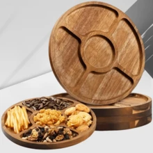 1 Peça Bandeja de Estilo Rústico de Madeira de Mimosa - Cesta de Armazenamento Redonda de Madeira, Adequada para Lanches, Frutas e Sobremesas | Organizador de Cozinha e Acessório de Decoração para Sala de Jantar