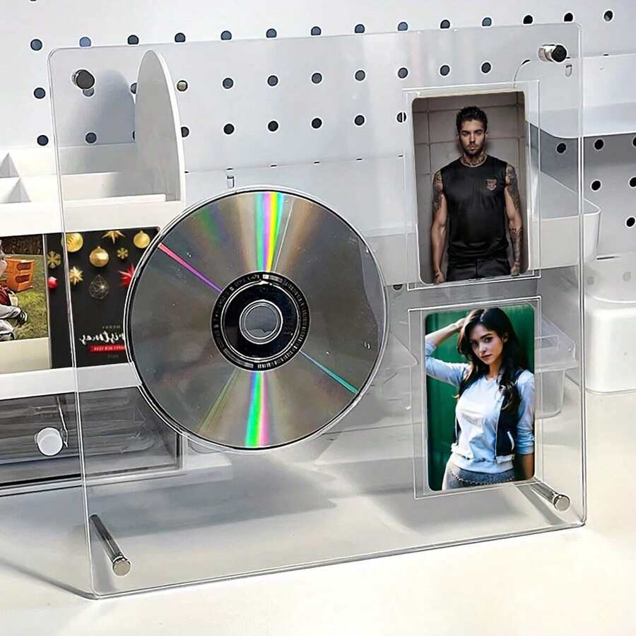 Marco de fotos de disco CD, soporte de exhibición de acrílico HD, caja de almacenamiento de polvo de pequeña tarjeta de álbum de registro, soporte de exhibición de tarjeta de foto de álbum de ídolo, marco de fotos, decoración de álbum transparente de acrílico, gran regalo, decoración de hogar y habitación de mesa