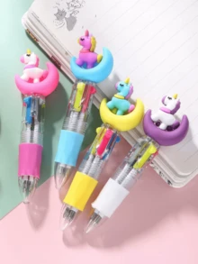 Set de 12 bolígrafos retráctiles de unicornio - Tonos coloridos, pastel, con detalles brillantes, punta media, material de plástico, ideal para papelería y manualidades, diseño novedoso, adecuado para útiles escolares, esencial para volver a la escuela - Multicolor - Ver 9