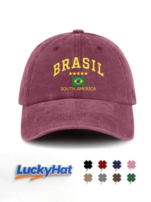 1 件 BRASIL 印花水洗棒球帽，男女皆宜，经典休闲时尚复古柔软吸汗带可调节尺寸轻便百搭复古老爹帽，适合户外运动日常穿着派对度假海滩度假，是送给家人和朋友的完美礼物