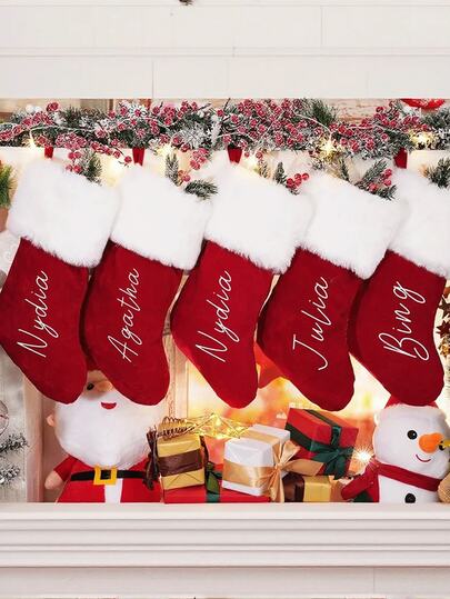 1pc Customized Name Red Plush Christmas Stocking, Personalized Christmas Stocking, Christmas Gift 2025, Family Sock Decoration Gift - Holiday Decoration Gift, Gift For Family, Christmas Gift, Perfect Christmas Gift - Elegant Calligraphy Font - Christmas Gift, Holiday Decoration, Cozy Home, Premium Craftsmanship,Multi-Functional, ,Ornamental,Reusable,Exquisite,Stylish,High-Quality,Colorful,Modern,Custom,Personalized,Unique,Ideal Gifts For Him,Ideal Gifts For Her,Boyfriend,Dad,Girlfriend,Mom,Family,Friends,Tea Room,Home,Garden,Office,For Anniversaries,For Valentine's Day,For Mother's Day,For Birthdays,For Father's Day,For Graduation,For Weddings,For Housewarming, Autumn Home Refresh, Xmas Decoration
