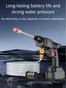 مسدس مياه لاسلكي عالي الضغط، فوهة قابلة للتعديل، بطارية ليثيوم قابلة للشحن، 3 فوهات قابلة للتبديل، 3 أنماط رش، مسدس غسيل سيارات وحدائق كهربائي محمول للاستخدام الخارجي، معدات تنظيف الحدائق، مسدس رش المياه