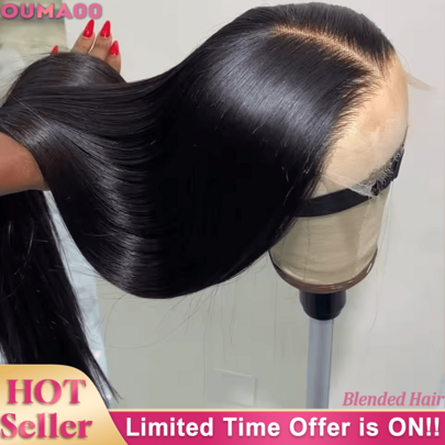 Perruque frontale en dentelle brésilienne vierge à densité de 200%, 13*4 13x6, cheveux humains mélangés de couleur noire naturelle, pré-épilés avec des cheveux bébé pour femmes, perruques sans colle avec ligne de cheveux naturelle. Fermeture en dentelle 5*5 sans colle, confortable pour un port quotidien