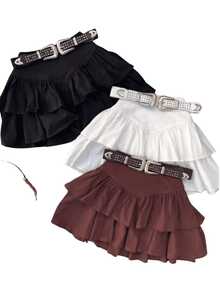 Shorts Women's Short Skirt With Layered Ruffles Round Skirt Fashion Style For Parties, Clubbing And Everyday Life - 鏽棕色 - 查看 3