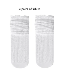 1 Pair White Mesh Lace Fashion Mid-Calf Socks, Summer, Casual & Party Wear