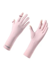 1 par de guantes cortos de mujer para protección solar, guantes transpirables antideslizantes para conducir, ciclismo y actividades al aire libre con cubierta desmontable, para verano - Blanco - Ver 10