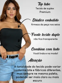 Kit 3 Tube Top Women's Cropped Top Tube Strapless Lined With Double Layer Suplex Fitted Blogger - đen/xanh lá cây/nâu - Xem 3