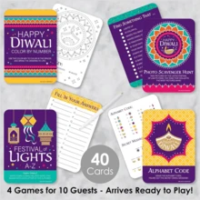 40pcs Big Happy Diwali, 4 Festive Lights Party Games, Diwali Party Game Set, 10 Cards Per Set, Double-Sided Printing, Diwali Game Bundle - Multicolor - View 10