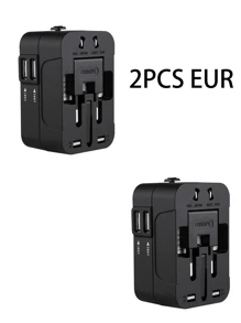 Universal Travel Adapter, Dual USB Ports, 110V-240V Input, EU/US/UK/AU Plugs, Surge Protection, Suitable For Over 150 Countries, Essential For Business Trip And Travel - EU C Type Plug(220-240V) - View 13