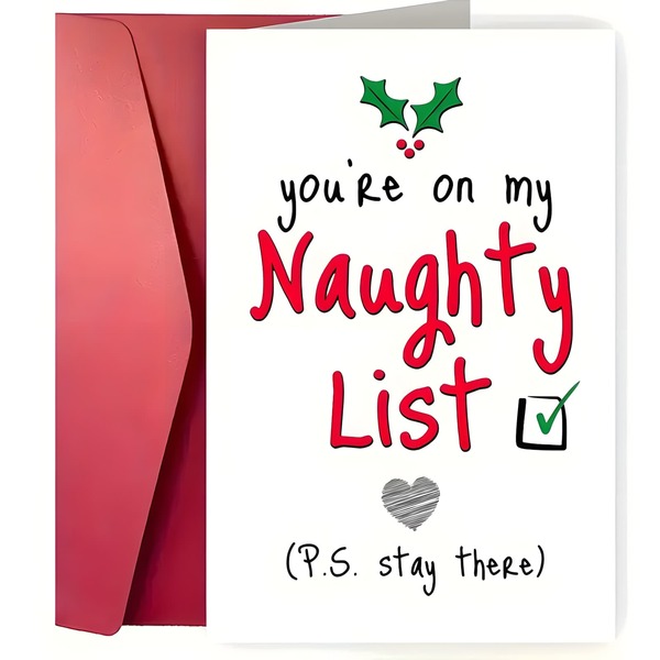1 Pc Funny Christmas Card, You Are On My Naughty List, Sexy Christmas Card, Christmas Greeting Card, Merry Christmas Postcard, Christmas Card, Christmas Gift For Family, Friends, Colleagues, Christmas Greeting Card Home Decor Christmas Decorations Room Decor