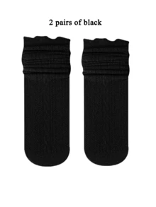 1 双女式白色网眼蕾丝荷叶边踝袜，适合日常、派对、俱乐部穿着