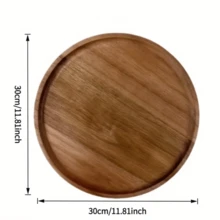 1 Peça Bandeja de Estilo Rústico de Madeira de Mimosa - Cesta de Armazenamento Redonda de Madeira, Adequada para Lanches, Frutas e Sobremesas | Organizador de Cozinha e Acessório de Decoração para Sala de Jantar