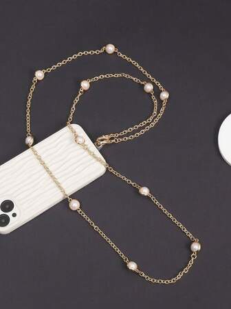 1 قطعة سلسلة هاتف طويلة مزينة بالخرز والسلسلة الذهبية، 11 قطعة