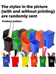 2 piezas Mini papelera soporte para bolígrafos, adecuado para escritorio de oficina y pequeño contenedor de reciclaje, soporte para lápices, rojo y amarillo - Almacenamiento para lápices y bolígrafos | Organiza los suministros de oficina en el escritorio | Ideal para tareas de estudiantes, decoración del hogar, fiesta y almacenamiento navideño