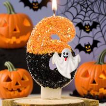 Choose Any Number 0-9 Halloween Candles - Orange/Black Glitter Ombre Soy Wax Candle Set With Ghost Charm, Birthday Cake Topper Party Decor For Spooky Home, Cute Gift For Women Best Friend Home Decor Halloween Decor Room Decor