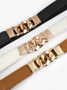 1件/2件/3件装女士树叶扣链条弹力细腰带，可搭配连衣裙和西装