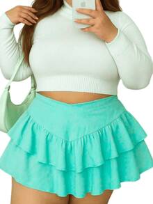 Shorts Women's Short Skirt With Layered Ruffles Round Skirt Fashion Style For Parties, Clubbing And Everyday Life - Mint Green - View 1